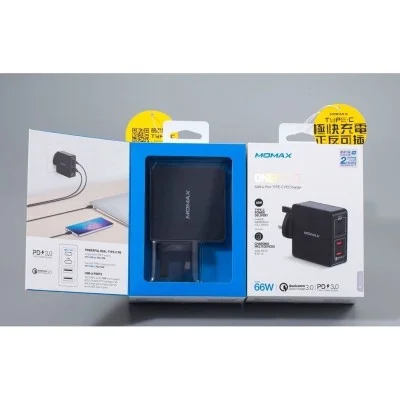 Momax One Plug 4-Port Type-C + Qc3.0 Fast Charger Black